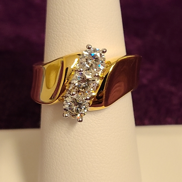 Moissanite Fire 14k Yellow Gold Over Sterling Silver 3-Stone Ring 1.00ct, Size 7 - Picture 4 of 9